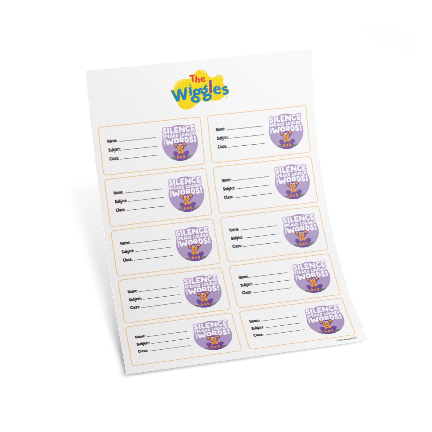 The Wiggles Silence Speaks Louder Than Words Set of 10 Book Labels