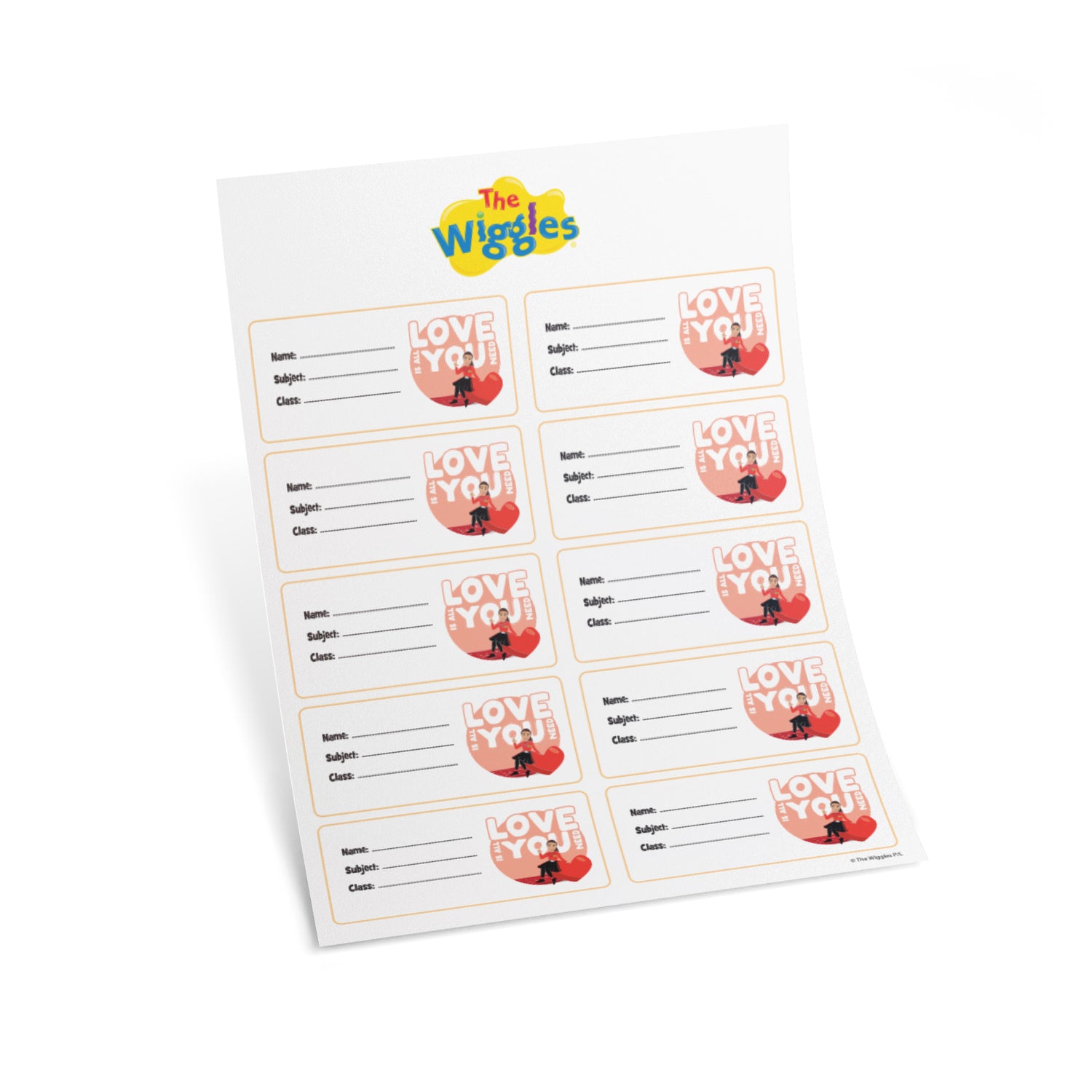 The Wiggles Love Is All You Need Set of 10 Book Labels