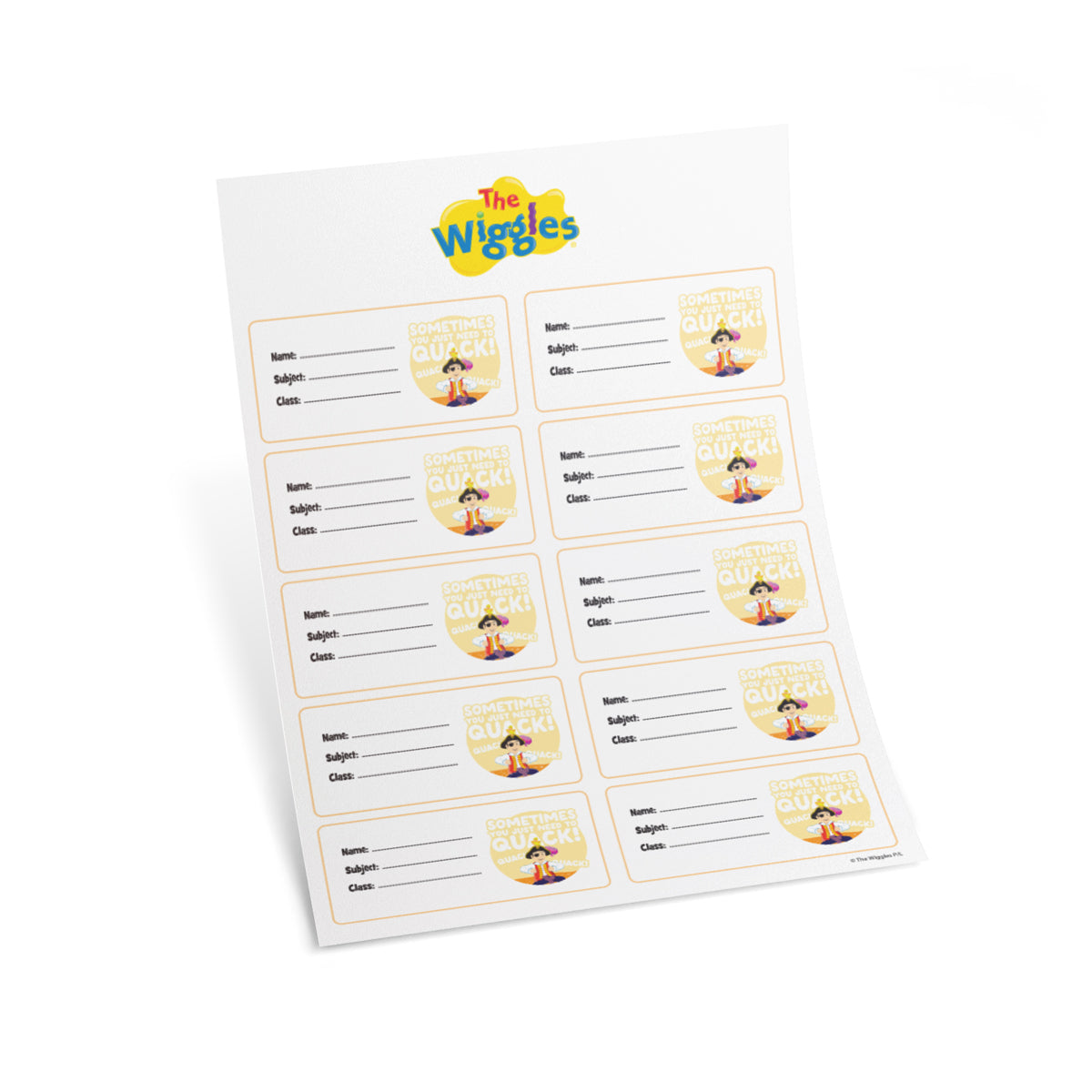 The Wiggles Sometimes You Just Need To Quack Set of 10 Book Labels