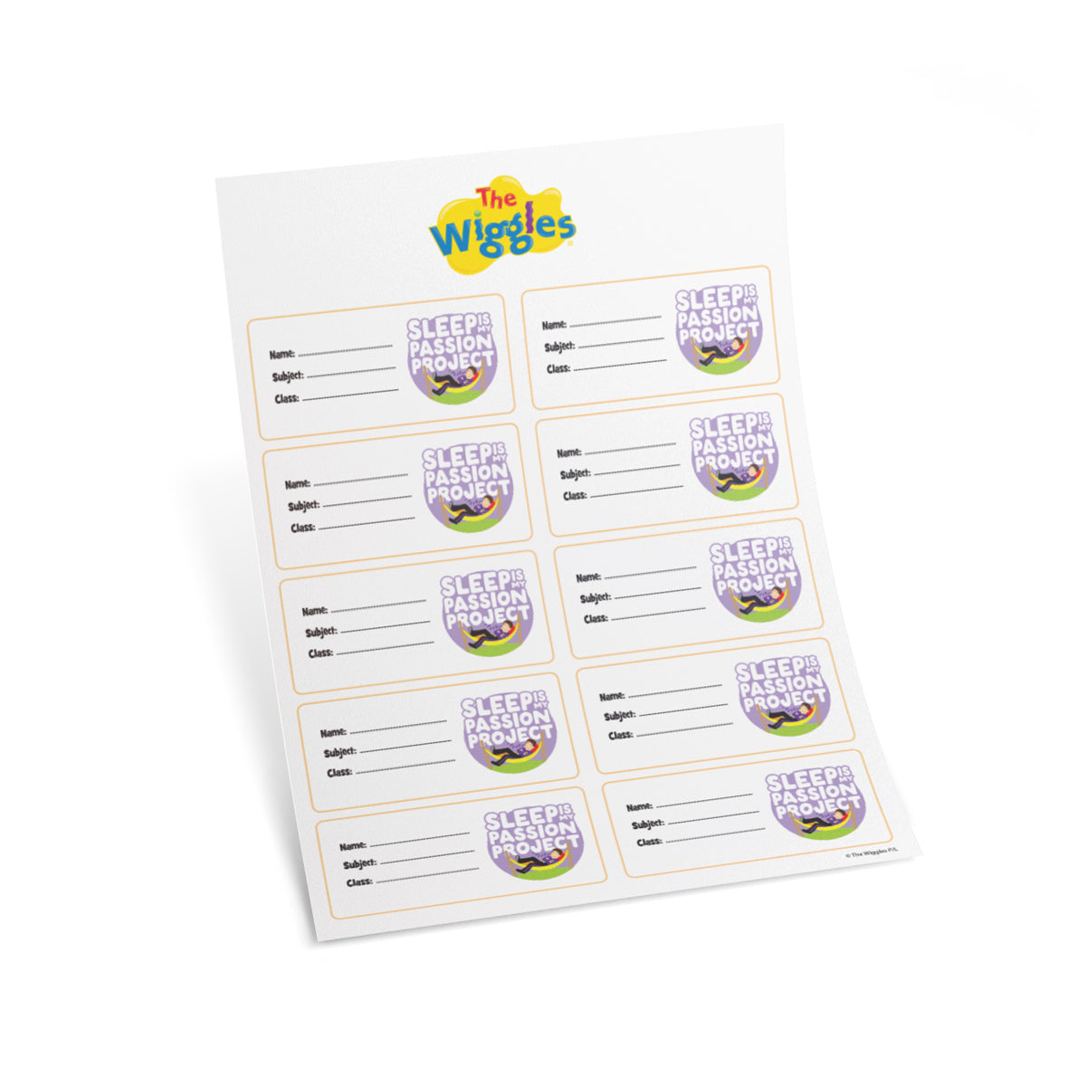 The Wiggles Sleep Is My Passion Project Set of 10 Book Labels